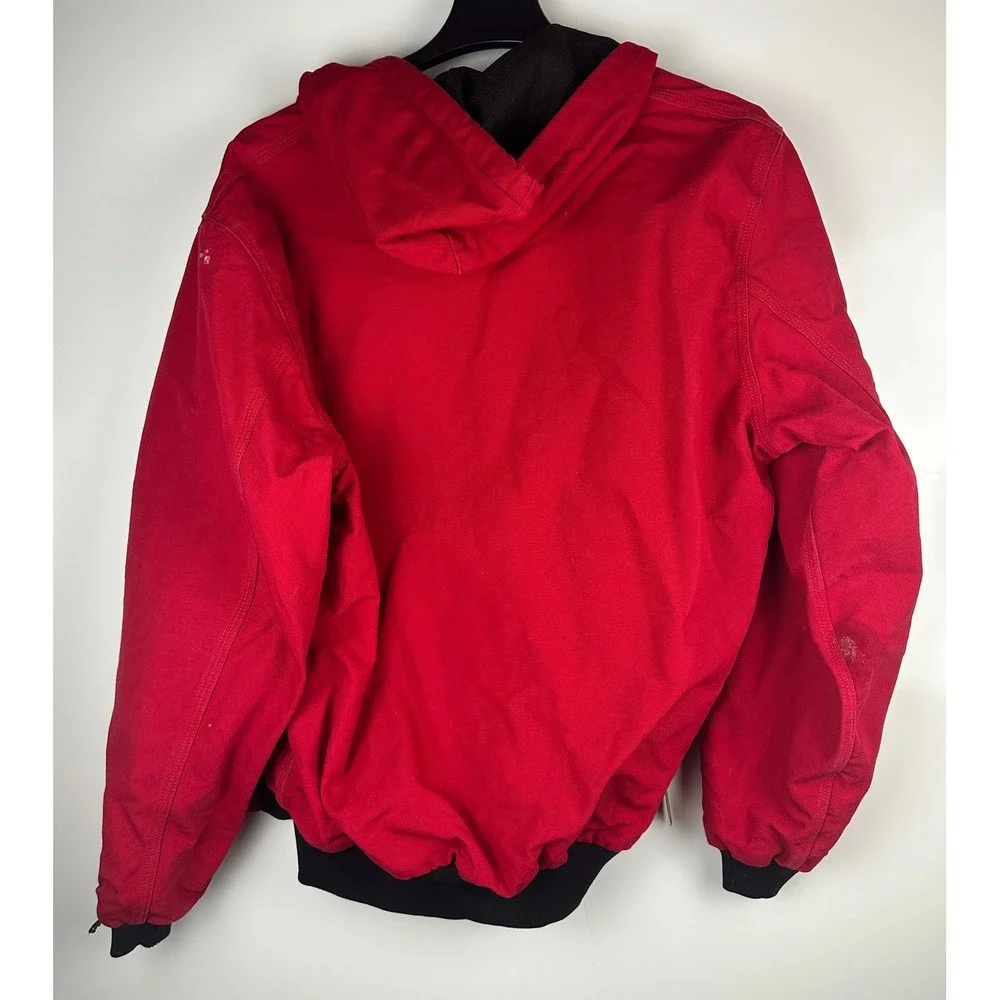 Carhartt Distressed Red Lined Hooded Jacket USA Coat *Company Logo XL Tall - Picture 7 of 15